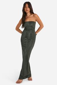 Boohoo Strapless Pu Slangenprint Maxi Jurk, Khaki