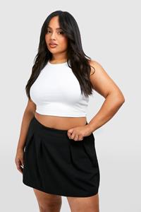 Boohoo Plus Geplooide Crêpe Tennis Rok, Black