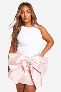 Boohoo Plus Satijnen Mini Rokje Met Strik, Baby Pink