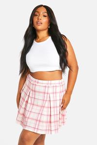 Boohoo Plus Geruite Geplooide Geweven Stretch Tennis Rok, Multi