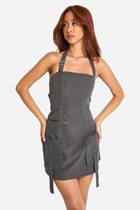 Boohoo Mini Rokje Met Utility Zak Detail, Charcoal