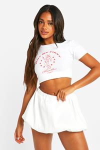 Boohoo Geweven Mini Mini Rokje Met Pofmouwen, White