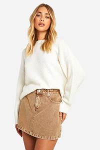 Boohoo Sand Washed Denim Micro Mini Skirt, Light Sand