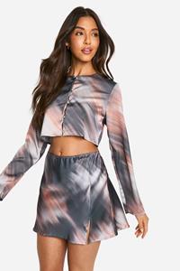 Boohoo Blurred Tie Dye Thigh Split Micro Mini Skirt, Grey