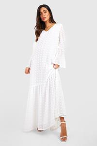 Boohoo Dobby Maxi Jurk Met Textuur En Wijde Mouwen, Cream