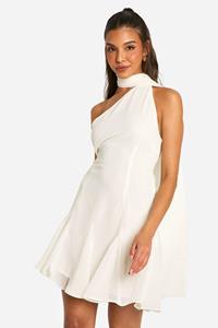 Boohoo Chiffon Assymteric Godet Seam Mini Dress, Cream