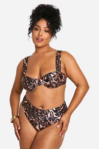 Boohoo Plus Leopard Underwire Ruched Bikini Set, Leopard