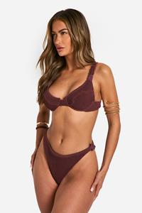 Boohoo Gekreukelde Geknoopte Premium Bikini Top Met Beugel, Chocolate