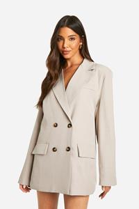 Boohoo Textured Linen Look Boxy Oversized Blazer, Taupe