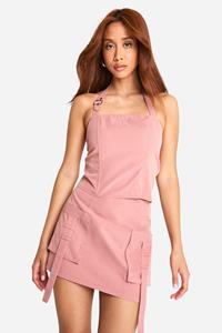 Boohoo Top Met Gesp En Halter Neck, Clay