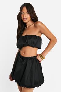 Boohoo Geweven Bandeau Top Met Pofmouwen, Black