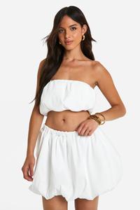 Boohoo Geweven Bandeau Top Met Pofmouwen, White