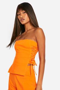 Boohoo Super Stretch Lace Up Bandeau, Orange