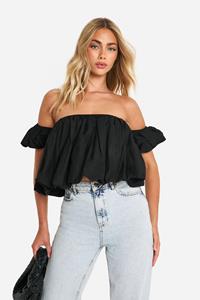 Boohoo Cotton Poplin Puffball Top, Black