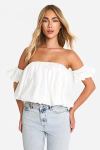 Boohoo Cotton Poplin Puffball Top, White