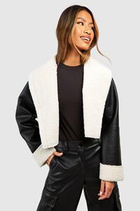 Boohoo Korte Aviator Jacket Met Nepwollen Zoom, Black