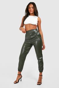 Boohoo Matte Pu Joggingbroek Met Hoge Taille, Khaki