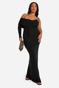 Boohoo Plus Slinky Cowl Long Sleeve Maxi, Black