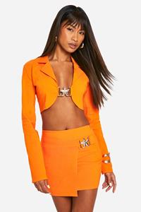 Boohoo Super Stretch Trim Detail Cropped Blazer, Orange