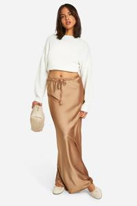 Boohoo Drawstring Tie Waist Satin Maxi Skirt, Bronze