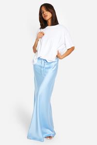 Boohoo Drawstring Tie Waist Satin Maxi Skirt, Light Blue