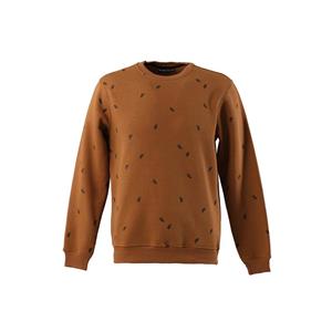 Keep Out Herensweatshirt met ronde hals en bladmotief Camel