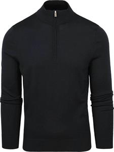 Suitable Merino Half Zip Trui Zwart