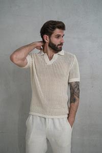 Mai Robert Erkek Polo Yaka Naturel Triko T-Shirt