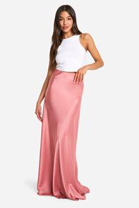 Boohoo Satijnen Maxi Slip Rok, Dusky Pink