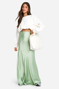 Boohoo Satijnen Maxi Slip Rok, Mint