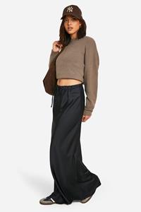 Boohoo Drawstring Tie Waist Satin Maxi Skirt, Black