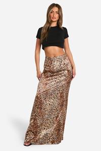 Boohoo Gebleekte Satijnen Luipaardprint Maxi Rok, Leopard