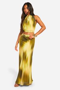 Boohoo Blurred Tie Dye Bias Cut Maxi Skirt, Khaki