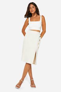 Boohoo Midi Rok Met Knoop Detail, Stone