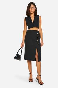 Boohoo Midi Rok Met Knoop Detail, Black