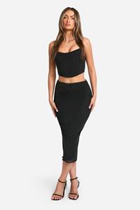 Boohoo Basic Mesh Lettuce Hem Midi Skirt, Black