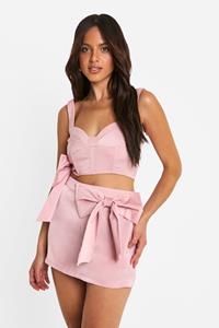 Boohoo Mini Rokje Met Strik, Rose Pink