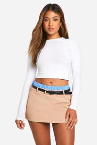 Boohoo Petite Contrasterend Gestreept Mini Rokje Met Tailleband, Ceintuur En Boxers, Stone