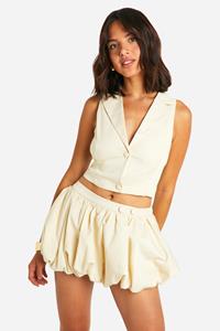 Boohoo Low Rise Mini Rokje Met Pofmouwen, Butter