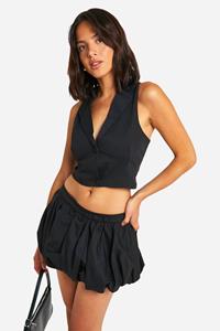 Boohoo Low Rise Mini Rokje Met Pofmouwen, Black