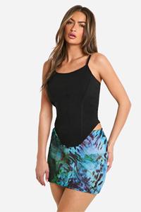 Boohoo Printed Onion Skin Mini Skirt, Blue