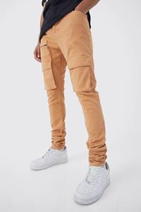 Boohoo Tall Stacked Skinny Fit Cargo Broek Met Rits En Tailleband, Orange