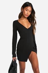 Boohoo Wrap Front Mini Dress, Black