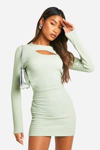 Boohoo Mini Jurk Met Textuur En Uitsnijding, Sage