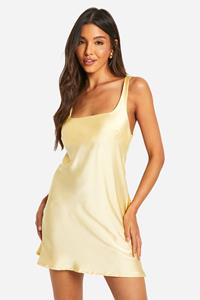 Boohoo Satin Square Neck Mini Dress, Butter