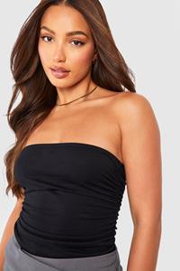 Boohoo Tall Geplooide Katoenen Bandeau Top, Black