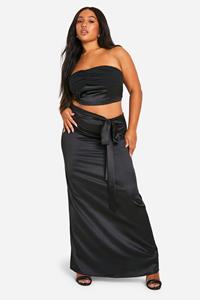 Boohoo Plus Satijnen Bandeau Top, Black