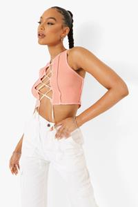 Boohoo Top Met Veters En Naaddetail, Coral