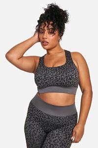 Boohoo Plus Leopard Seamless Sport Bra, Grey