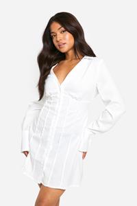 Boohoo Petite Cinched Shirt Dress, White